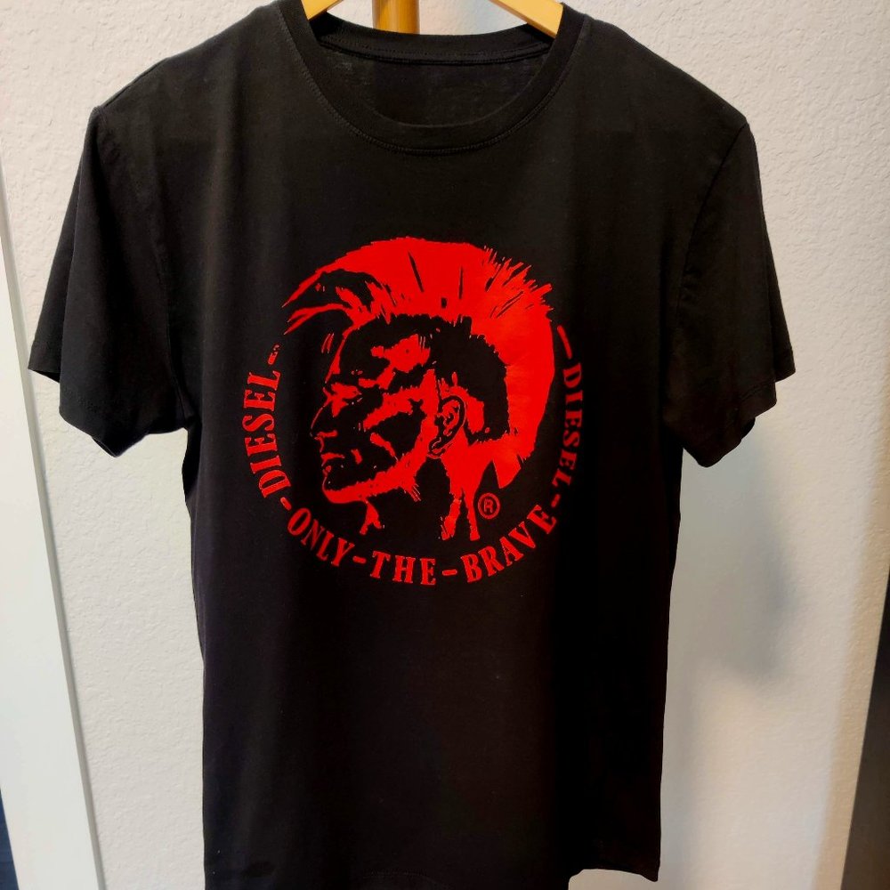 Diesel Only The Brave Mohawk Logo Short Sleeve T-shirt Size Medium Black